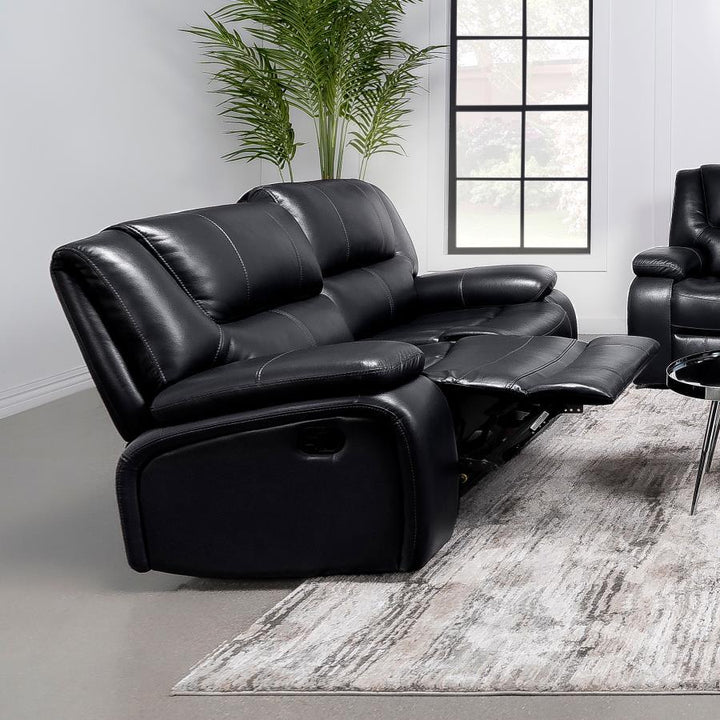 Camila - Upholstered Motion Reclining Loveseat - Black Reclining Loveseat modern furniture Contempo Furniture