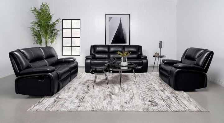 Camila - Upholstered Motion Reclining Loveseat - Black Reclining Loveseat modern furniture Contempo Furniture