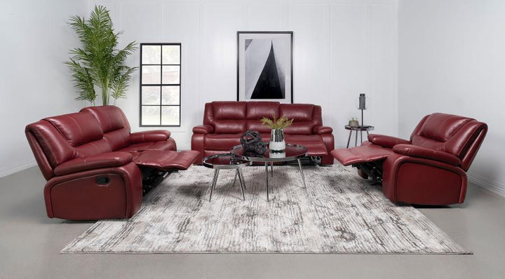 Camila - Upholstered Motion Reclining Loveseat - Red Reclining Loveseat modern furniture Contempo Furniture