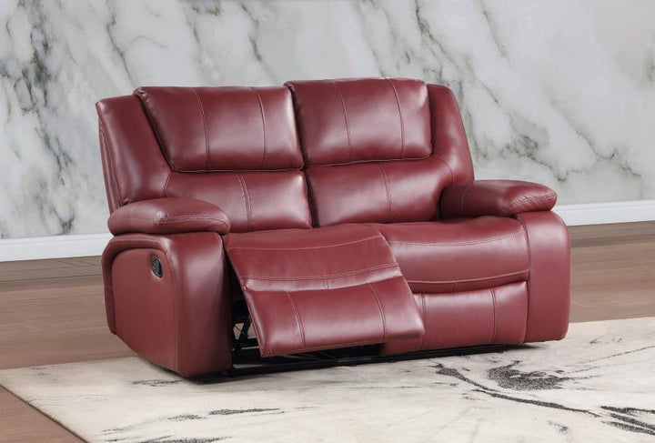 Camila - Upholstered Motion Reclining Loveseat - Red Reclining Loveseat modern furniture Contempo Furniture