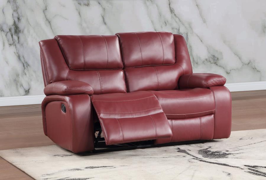 Camila - Upholstered Motion Reclining Loveseat - Red Reclining Loveseat modern furniture Contempo Furniture