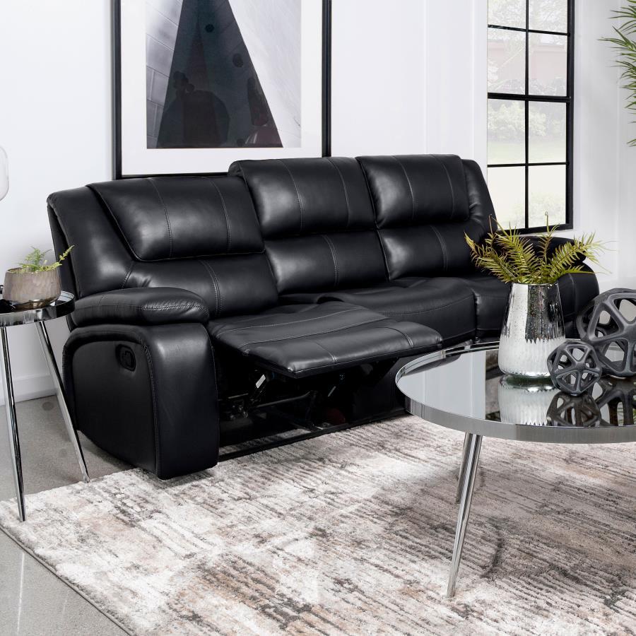 Camila - Upholstered Motion Reclining Sofa - Black Reclining Sofa modern furniture Contempo Furniture