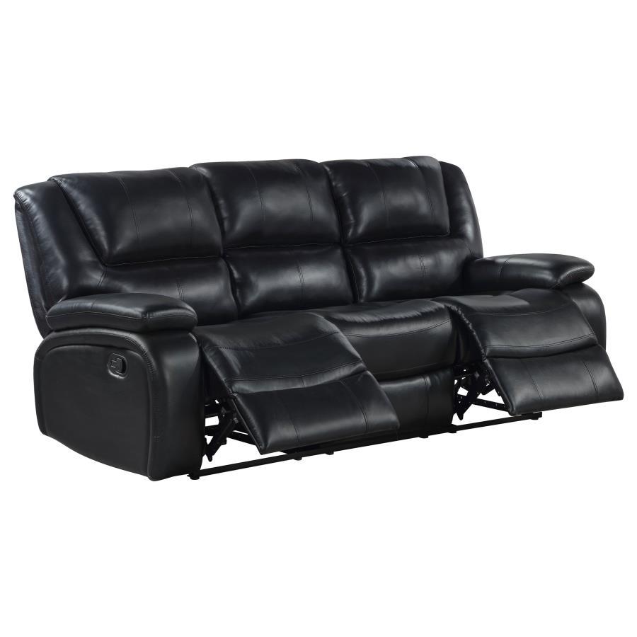 Camila - Upholstered Motion Reclining Sofa - Black Reclining Sofa modern furniture Contempo Furniture