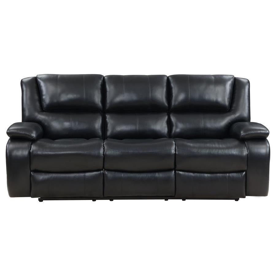 Camila - Upholstered Motion Reclining Sofa - Black Reclining Sofa modern furniture Contempo Furniture