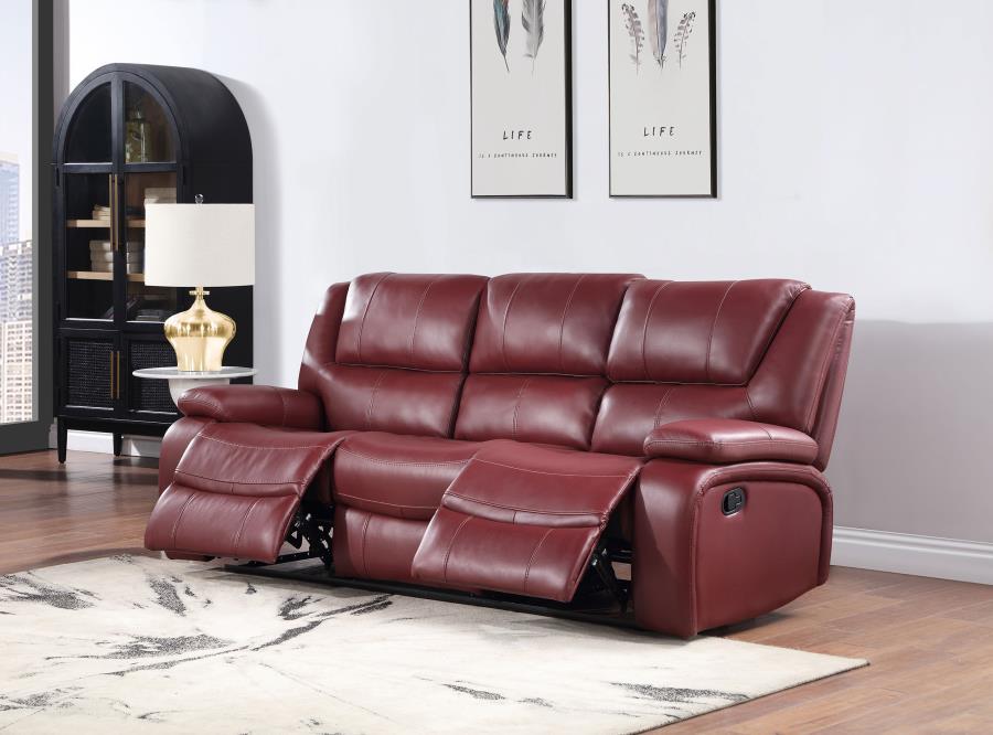 Camila - Upholstered Motion Reclining Sofa - Red Reclining Sofa modern furniture Contempo Furniture