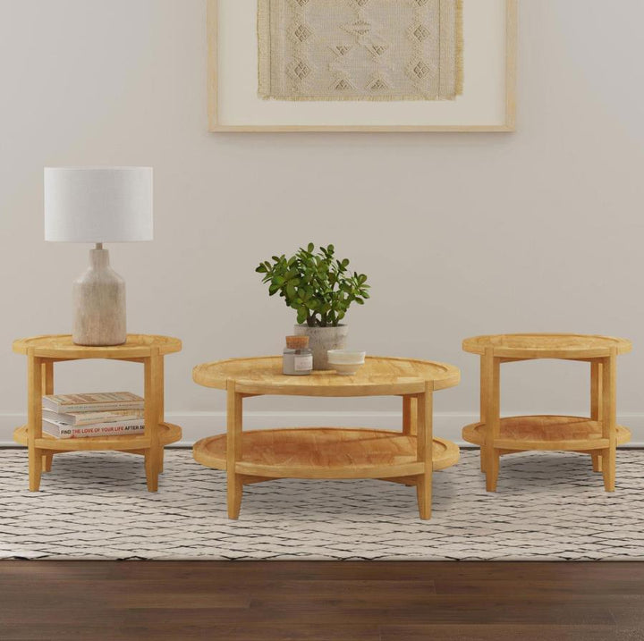 Camillo - 3 Piece Round Coffee And End Table Set - Maple Table Set modern furniture Contempo Furniture