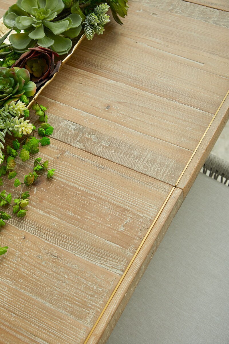 Canal Extension Dining Table - Smoke Gray Pine, Brushed Gold Inlay Dining Table with Extension modern furniture Contempo Furniture