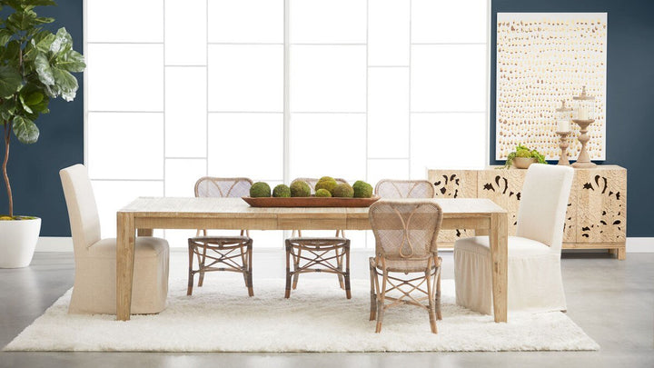 Canal Extension Dining Table - Smoke Gray Pine, Brushed Gold Inlay Dining Table with Extension modern furniture Contempo Furniture