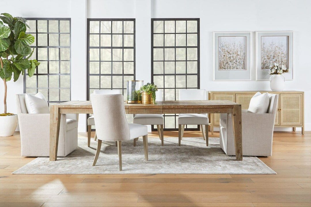 Canal Extension Dining Table - Smoke Gray Pine, Brushed Gold Inlay Dining Table with Extension modern furniture Contempo Furniture