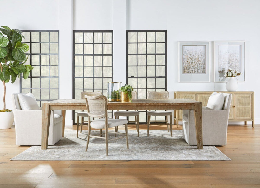 Canal Extension Dining Table - Smoke Gray Pine, Brushed Gold Inlay Dining Table with Extension modern furniture Contempo Furniture