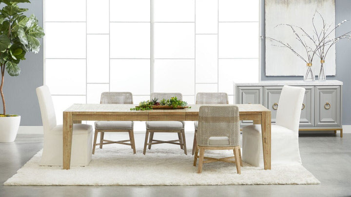 Canal Extension Dining Table - Smoke Gray Pine, Brushed Gold Inlay Dining Table with Extension modern furniture Contempo Furniture