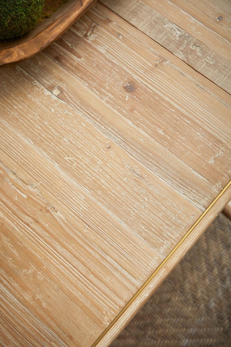 Canal Extension Dining Table - Smoke Gray Pine, Brushed Gold Inlay Dining Table with Extension modern furniture Contempo Furniture