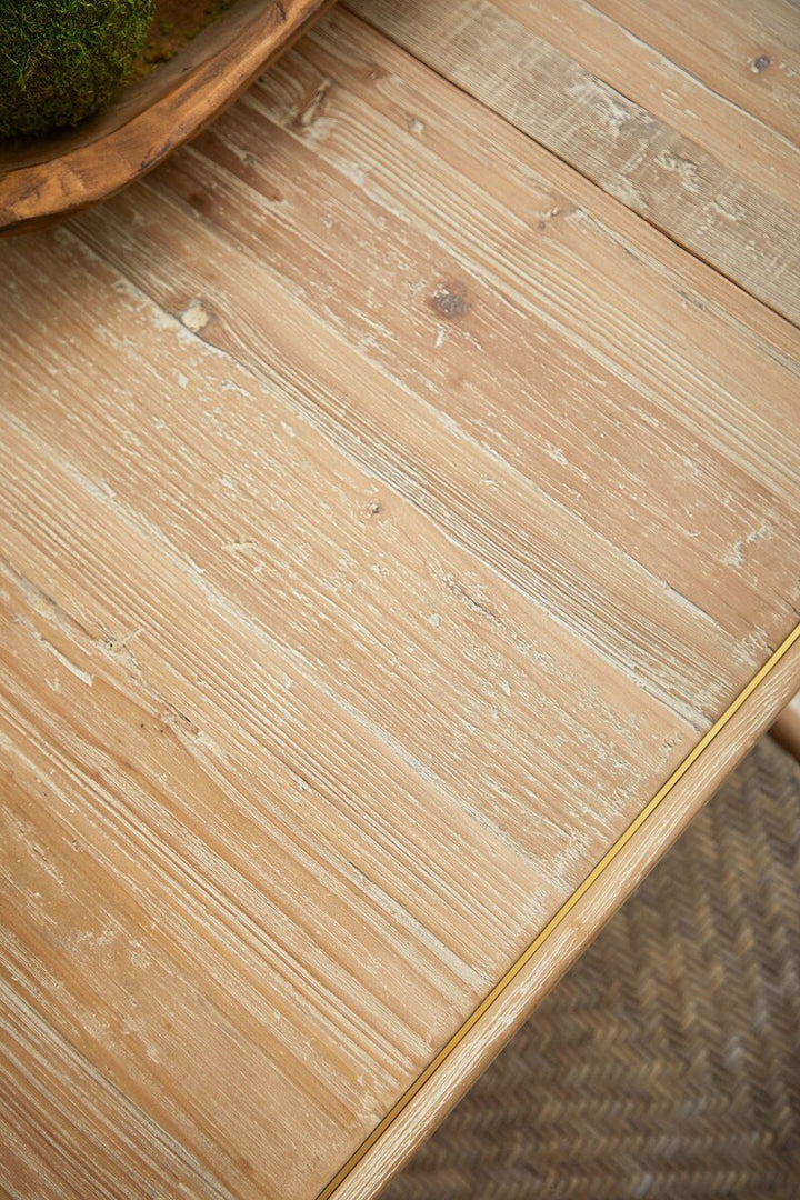 Canal Extension Dining Table - Smoke Gray Pine, Brushed Gold Inlay Dining Table with Extension modern furniture Contempo Furniture