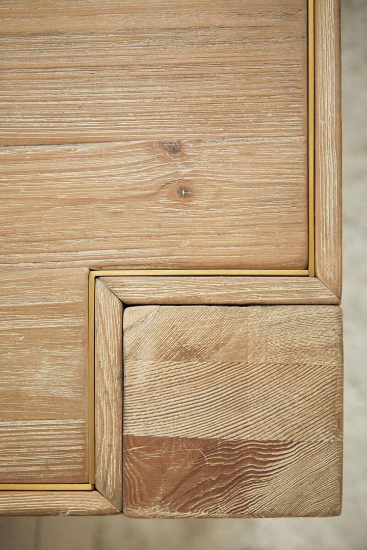 Canal Extension Dining Table - Smoke Gray Pine, Brushed Gold Inlay Dining Table with Extension modern furniture Contempo Furniture