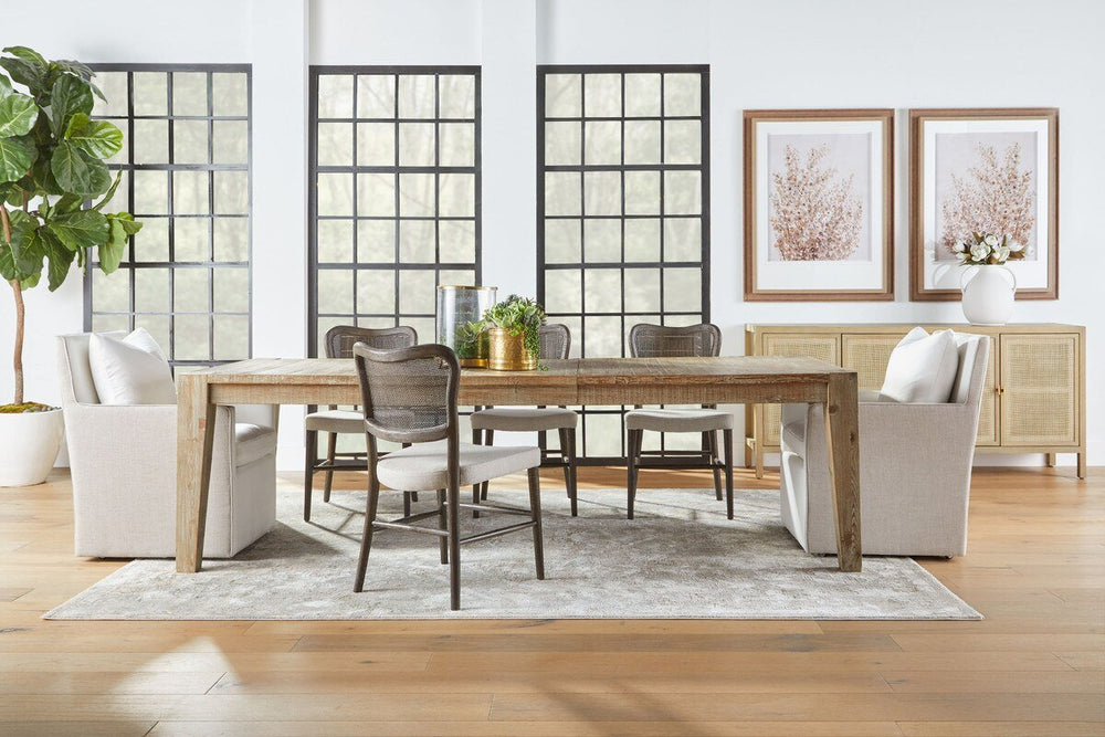 Canal Extension Dining Table - Smoke Gray Pine, Brushed Gold Inlay Dining Table with Extension modern furniture Contempo Furniture