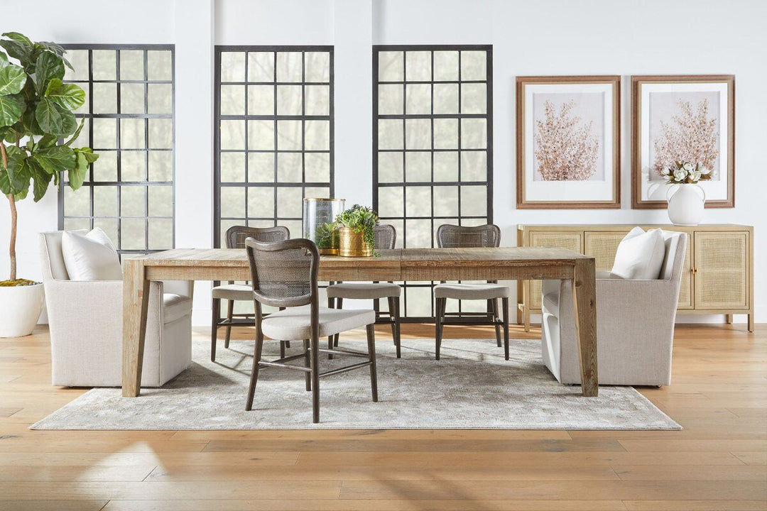 Canal Extension Dining Table - Smoke Gray Pine, Brushed Gold Inlay Dining Table with Extension modern furniture Contempo Furniture