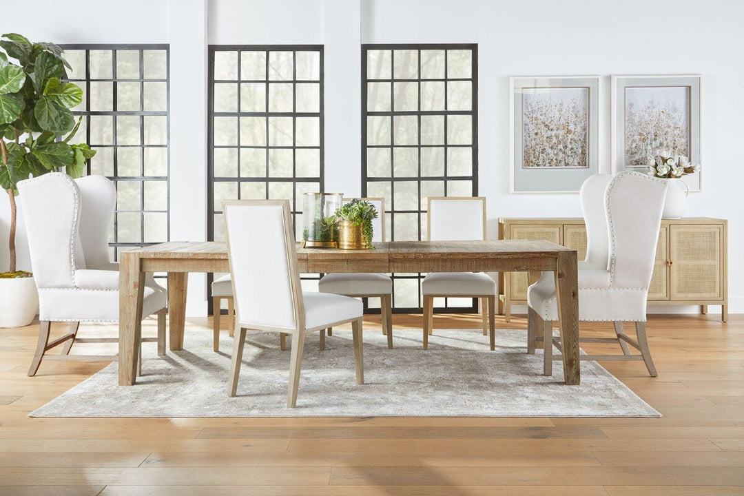 Canal Extension Dining Table - Smoke Gray Pine, Brushed Gold Inlay Dining Table with Extension modern furniture Contempo Furniture