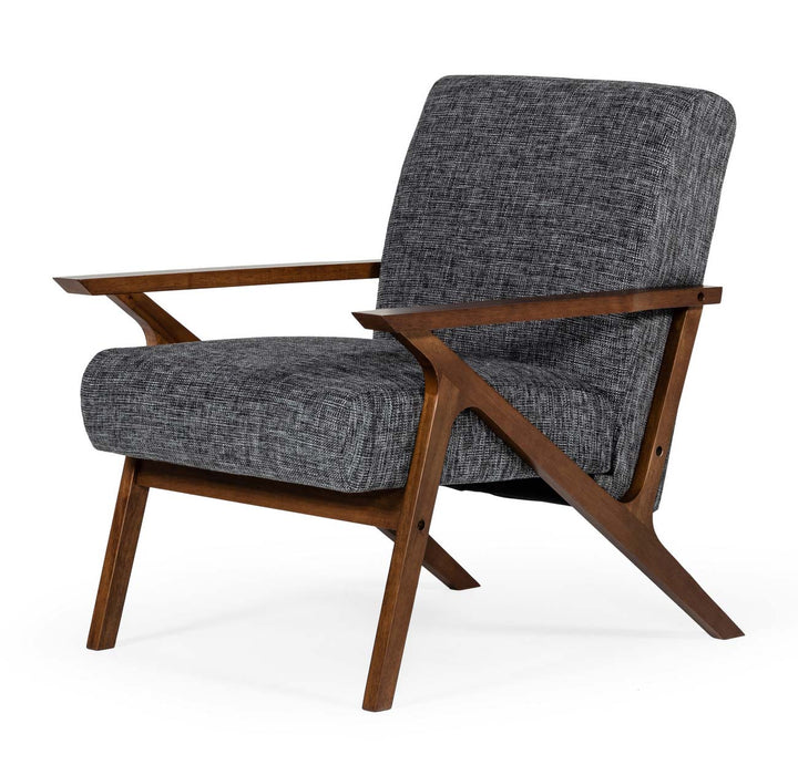 Candea - Mid-Century Walnut and Grey Accent Chair