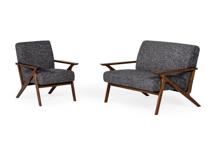 Candea - Mid-Century Walnut and Grey Accent Chair