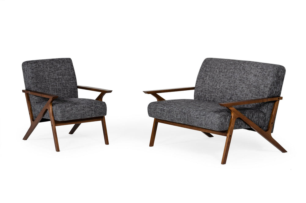 Candea - Mid-Century Walnut and Grey Accent Chair - View 4