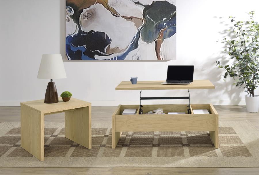 Canoga - 2 Piece Lift Top Cocktail Coffee Table Set - Light Oak Table Set modern furniture Contempo Furniture