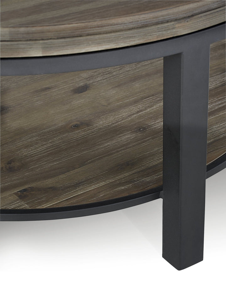 Canyon Solid Wood and Metal Round Coffee Table in Washed Grey Coffee Table modern furniture Contempo Furniture
