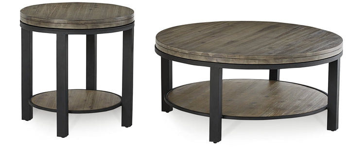 Canyon Solid Wood and Metal Round Coffee Table in Washed Grey Coffee Table modern furniture Contempo Furniture