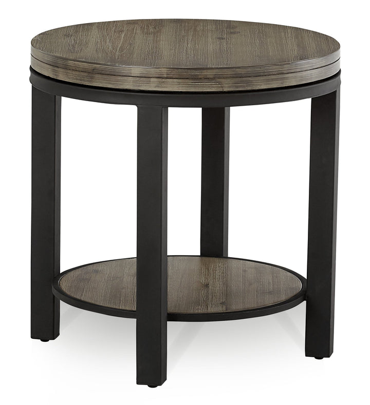 Canyon Solid Wood and Metal Round End Table in Washed Grey End Table modern furniture Contempo Furniture