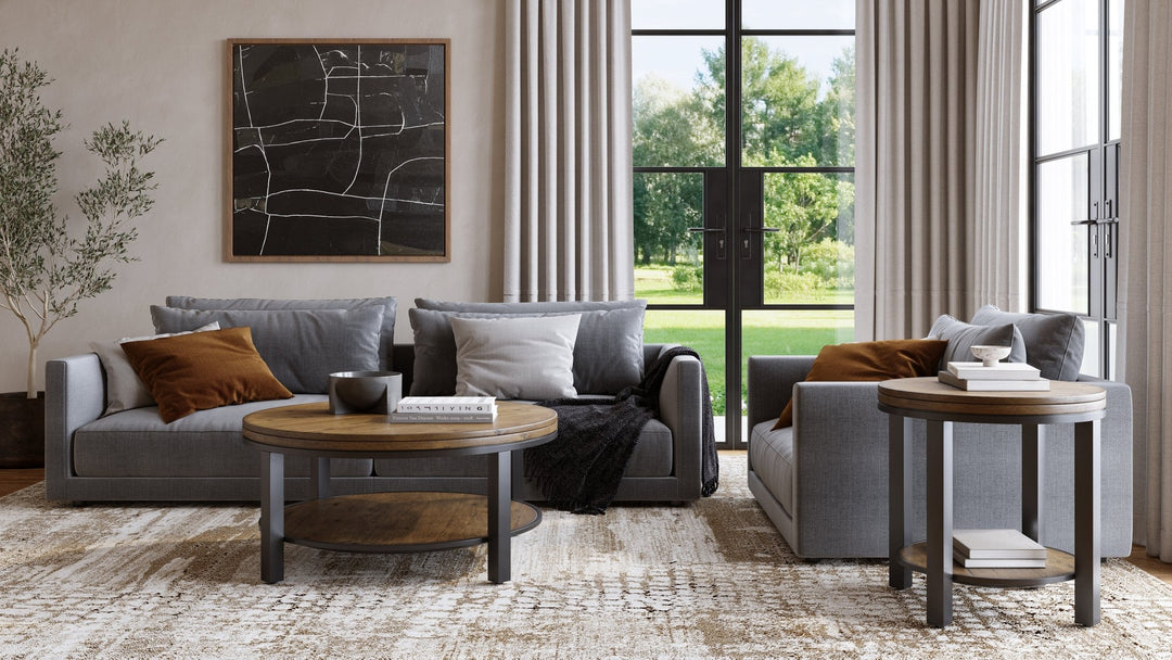 Canyon Solid Wood and Metal Round End Table in Washed Grey End Table modern furniture Contempo Furniture