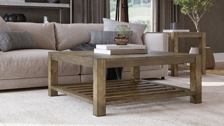 Canyon Solid Wood Square Coffee Table in Washed Grey Coffee Table modern furniture Contempo Furniture