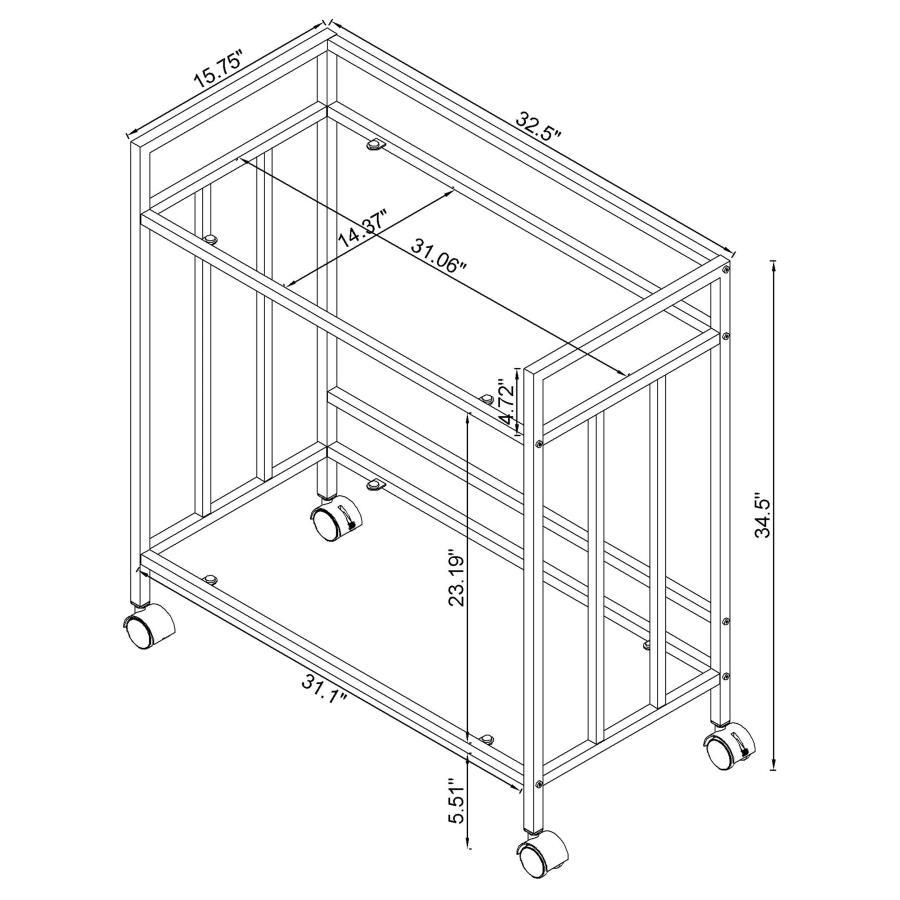 Cara - 2 - Tier Rectangular Glass Shelf Metal Bar Cart - Brass Bar Cart modern furniture Contempo Furniture