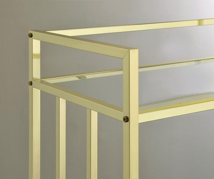 Cara - 2 - Tier Rectangular Glass Shelf Metal Bar Cart - Brass Bar Cart modern furniture Contempo Furniture