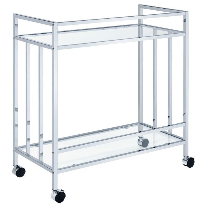 Cara - 2 - Tier Rectangular Glass Shelf Metal Bar Cart - Chrome Bar Cart modern furniture Contempo Furniture