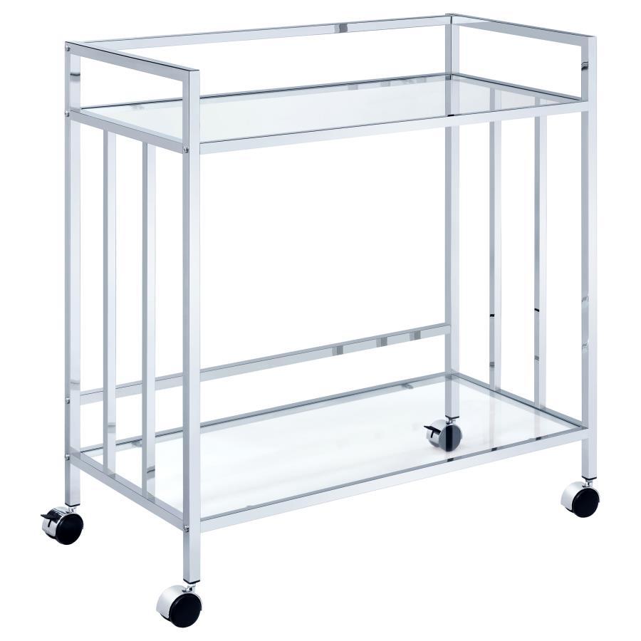 Cara - 2 - Tier Rectangular Glass Shelf Metal Bar Cart - Chrome Bar Cart modern furniture Contempo Furniture