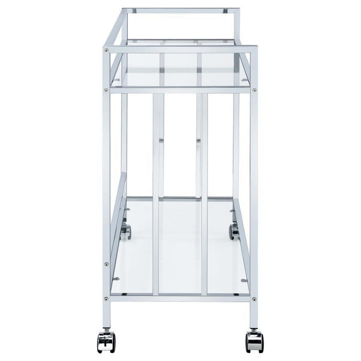 Cara - 2 - Tier Rectangular Glass Shelf Metal Bar Cart - Chrome Bar Cart modern furniture Contempo Furniture
