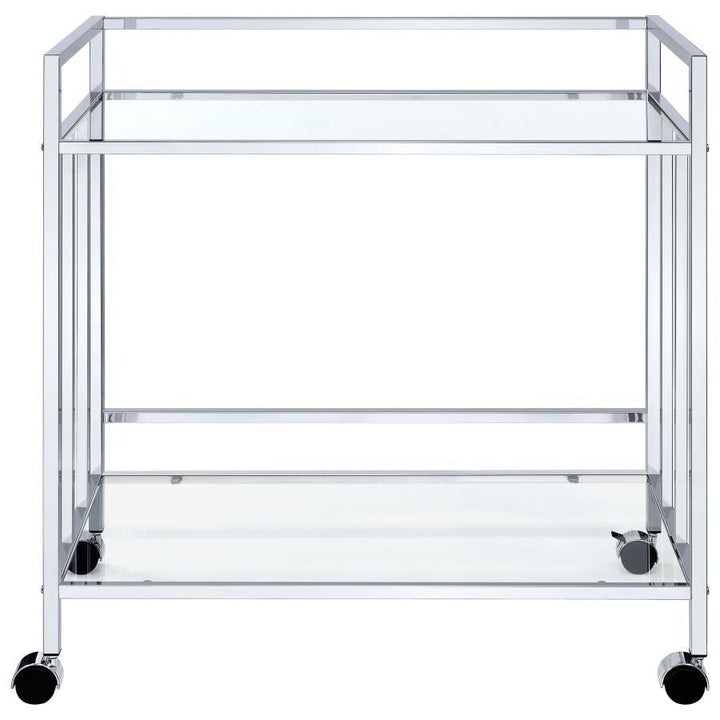 Cara - 2 - Tier Rectangular Glass Shelf Metal Bar Cart - Chrome Bar Cart modern furniture Contempo Furniture