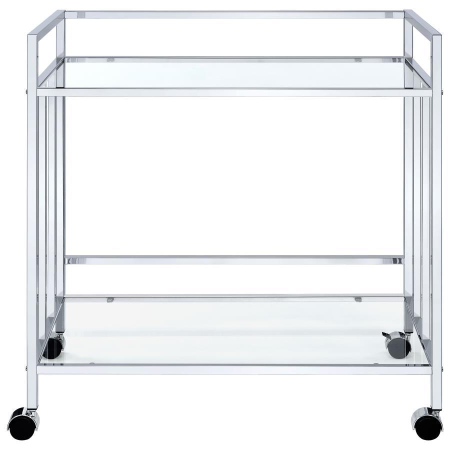 Cara - 2 - Tier Rectangular Glass Shelf Metal Bar Cart - Chrome Bar Cart modern furniture Contempo Furniture