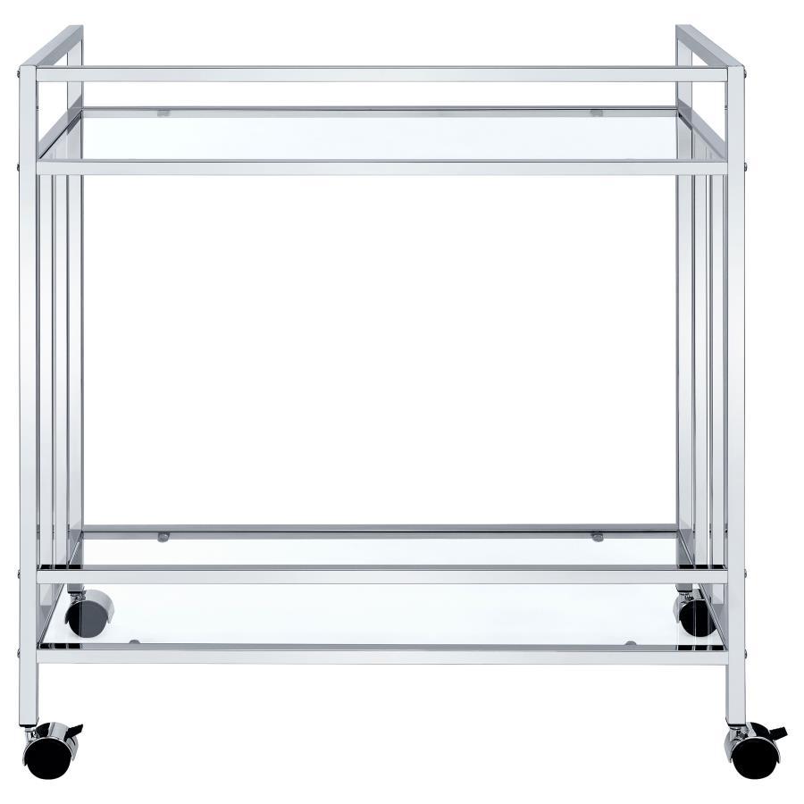 Cara - 2 - Tier Rectangular Glass Shelf Metal Bar Cart - Chrome Bar Cart modern furniture Contempo Furniture