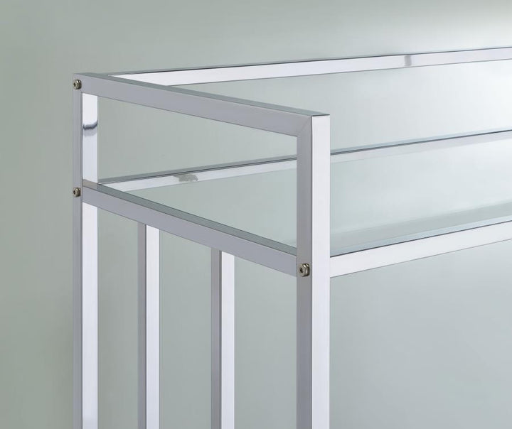 Cara - 2 - Tier Rectangular Glass Shelf Metal Bar Cart - Chrome Bar Cart modern furniture Contempo Furniture