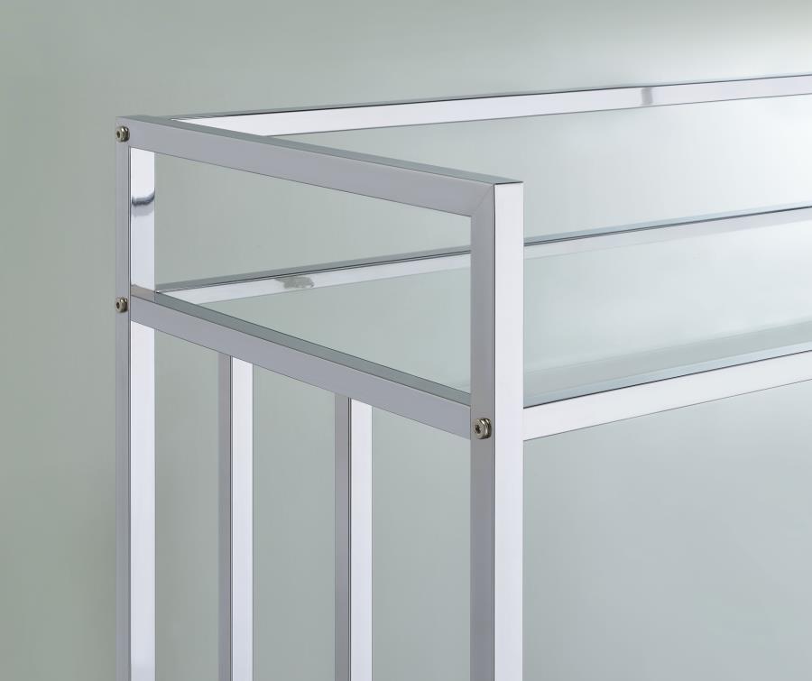 Cara - 2 - Tier Rectangular Glass Shelf Metal Bar Cart - Chrome Bar Cart modern furniture Contempo Furniture