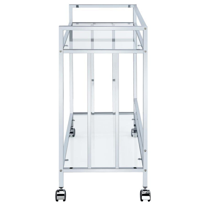 Cara - 2 - Tier Rectangular Glass Shelf Metal Bar Cart - Chrome Bar Cart modern furniture Contempo Furniture