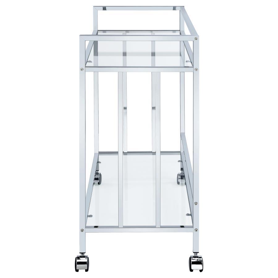 Cara - 2 - Tier Rectangular Glass Shelf Metal Bar Cart - Chrome Bar Cart modern furniture Contempo Furniture