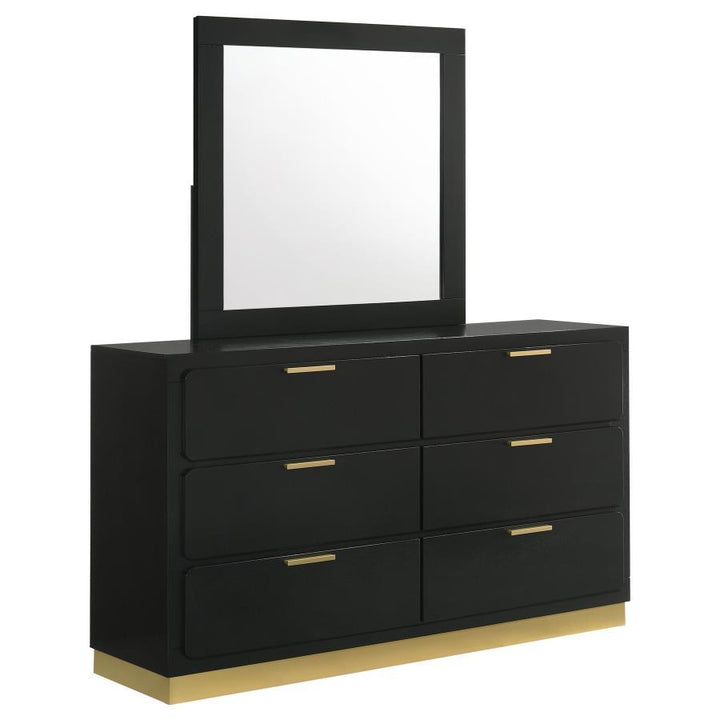 Caraway - 6 - Drawer Dresser With Mirror - Black Dresser &amp; Mirror modern furniture Contempo Furniture