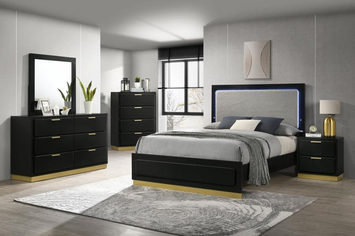 Caraway - 6 - Drawer Dresser With Mirror - Black Dresser &amp; Mirror modern furniture Contempo Furniture