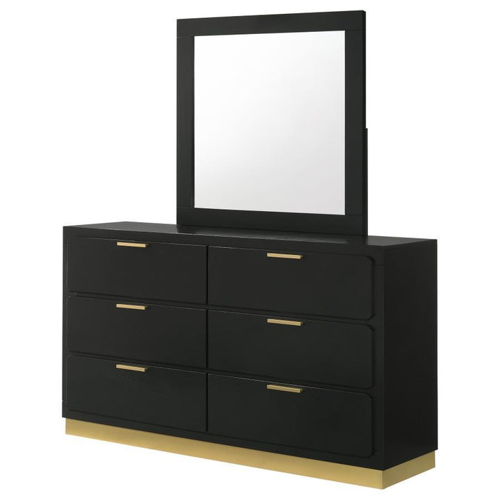 Caraway - 6 - Drawer Dresser With Mirror - Black Dresser &amp; Mirror modern furniture Contempo Furniture