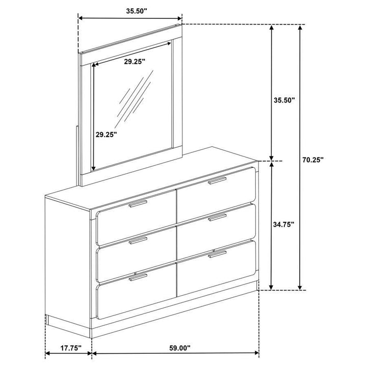 Caraway - 6 - Drawer Dresser With Mirror - Black Dresser &amp; Mirror modern furniture Contempo Furniture