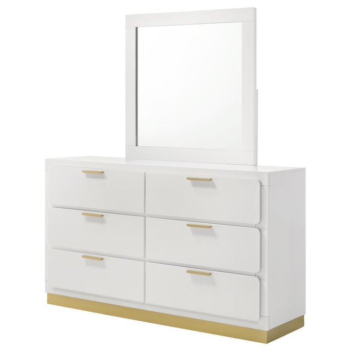Caraway - 6 - Drawer Dresser With Mirror - White Dresser &amp; Mirror modern furniture Contempo Furniture