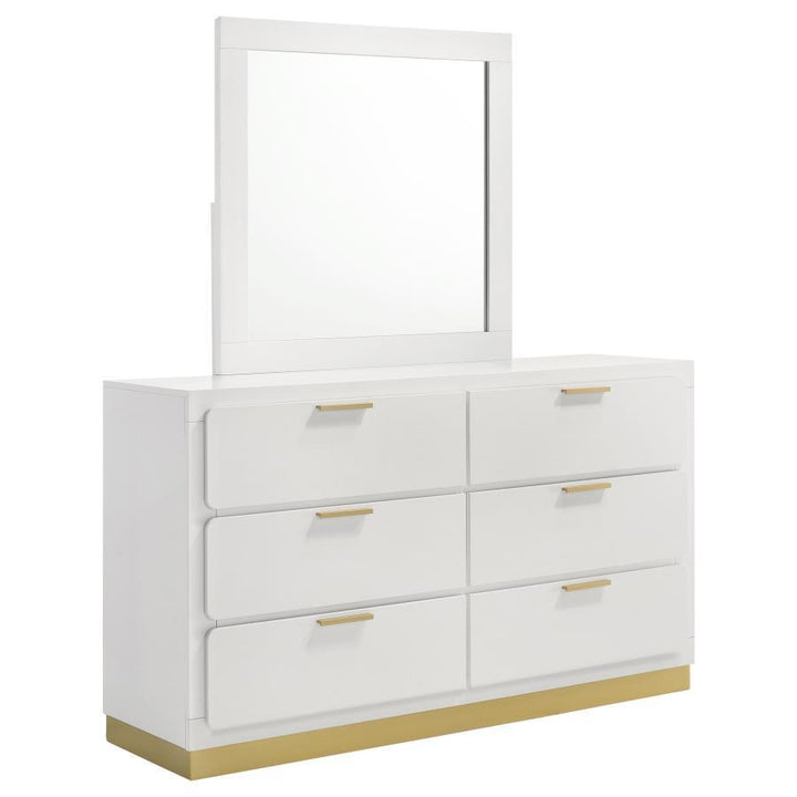 Caraway - 6 - Drawer Dresser With Mirror - White Dresser &amp; Mirror modern furniture Contempo Furniture