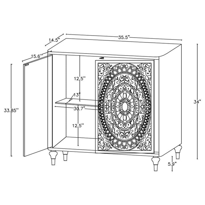 Cardella - 2 Door Mandala Accent Cabinet - Distressed White Accent Cabinet modern furniture Contempo Furniture