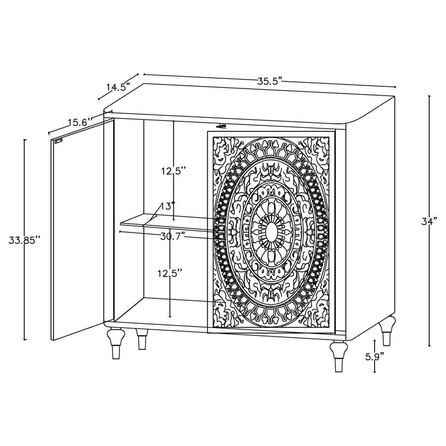 Cardella - 2 Door Mandala Accent Cabinet - Distressed White Accent Cabinet modern furniture Contempo Furniture